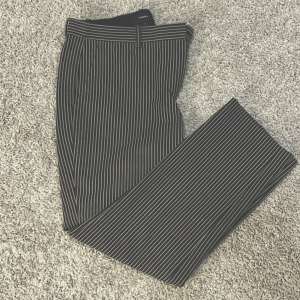 Theory Brown and White Pinstripe Cropped Pants Waist 16 Rise 10 Length 26
